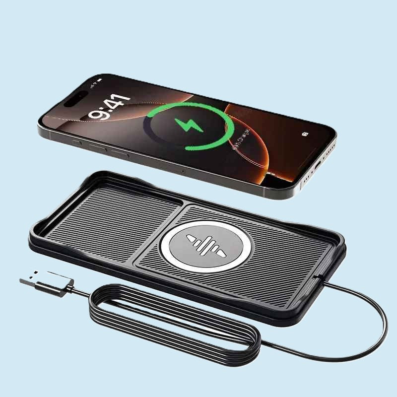 Chargeur induction vue du produit avec téléphone Inducharge