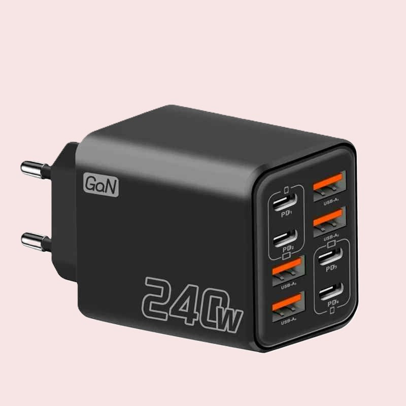 Chargeur téléphone vue huit ports noir Huiports
