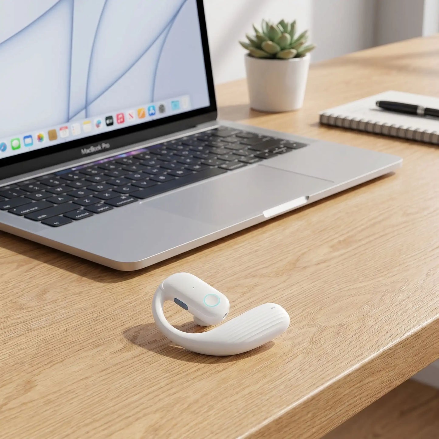 bluetooth ecouteur sport blanc sur bureau Ecoutreglable