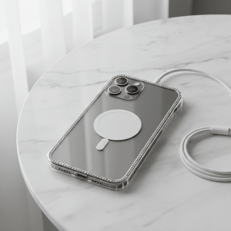 Coque transparente iPhone 13 Pro triple caméra chargeur magnétique marbre Brilleprotect