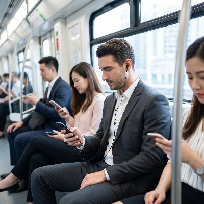 ecouteur filaire homme affaire dans métro Ecoutmobile
