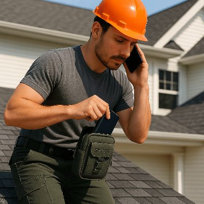 pochette pour téléphone homme sur le toit prenant son smartphone Ceinture