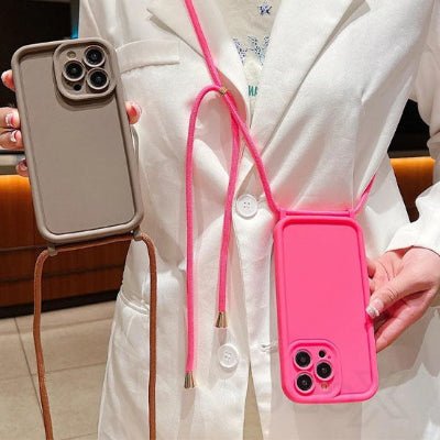 pochette téléphone bandoulière rose brune positionnée Avecmoi