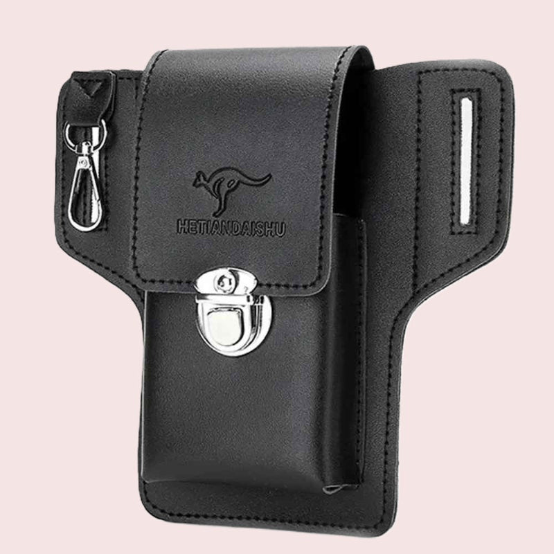 pochette telephone cuir vue en noir Pochcuir
