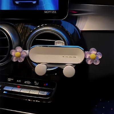 support telephone voiture fleur rose transparente plus jaune