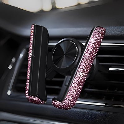 support telephone voiture strasses roses brillants