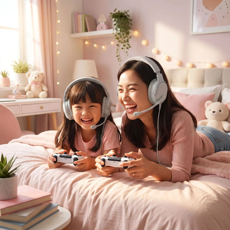 Casque Bluetooth mère fille jouant ensemble Caskjeusanfil