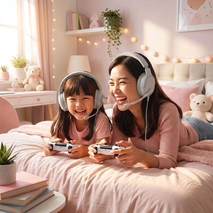 Casque Bluetooth mère fille jouant ensemble Caskjeusanfil