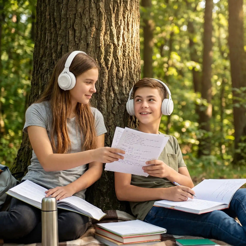 Casque audio bluetooth fille et garçon étudiant au calme Bandostereo