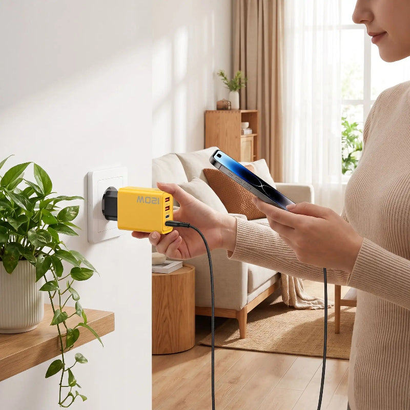 Chargeur dame place le chargeur dans la prise Quatreports