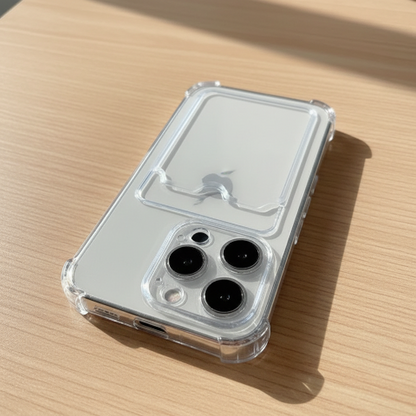 Coque transparente iPhone 13 posée sur bureau clair Totaltranspa™