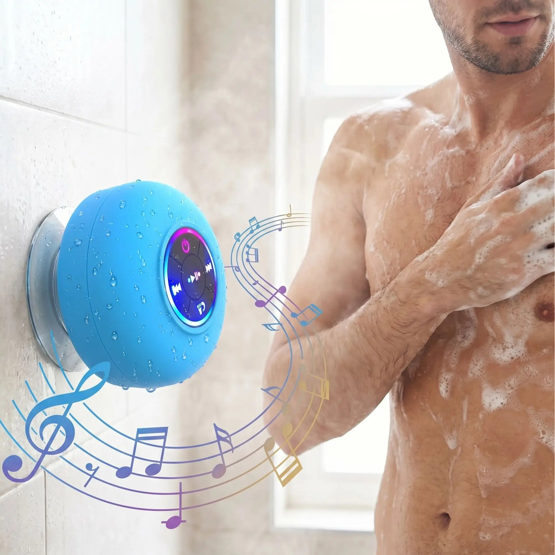 Enceinte portable homm se douchant et musique Miniparleur