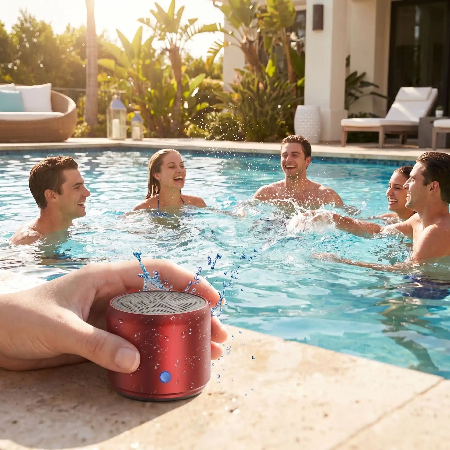 Enceinte rouge bord piscine étanche Etonnante
