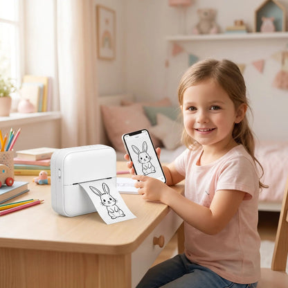 Imprimante thermique portable petite fille joue  avec son téléphone Imprimthermic