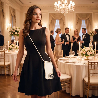 Pochette téléphone bandoulière portée en soiree