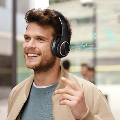 Casque audio sans fil placé sur oreilles Duocasque