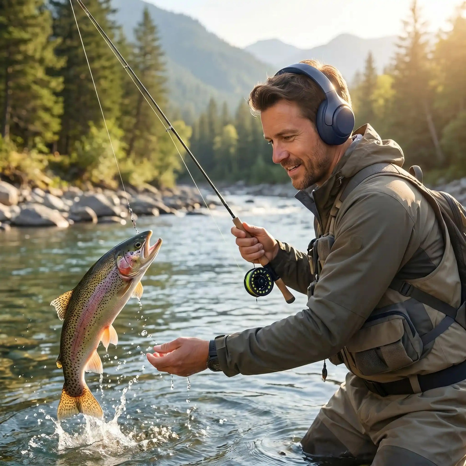 casque bluetooth homme en train de pêcher Legris