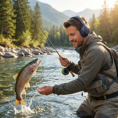 casque bluetooth homme en train de pêcher Legris