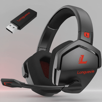 Casque bluetooth noir-rouge Longuevie