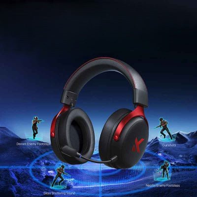 casque sans fil bluetooth noir détail rouge Gamer-pc