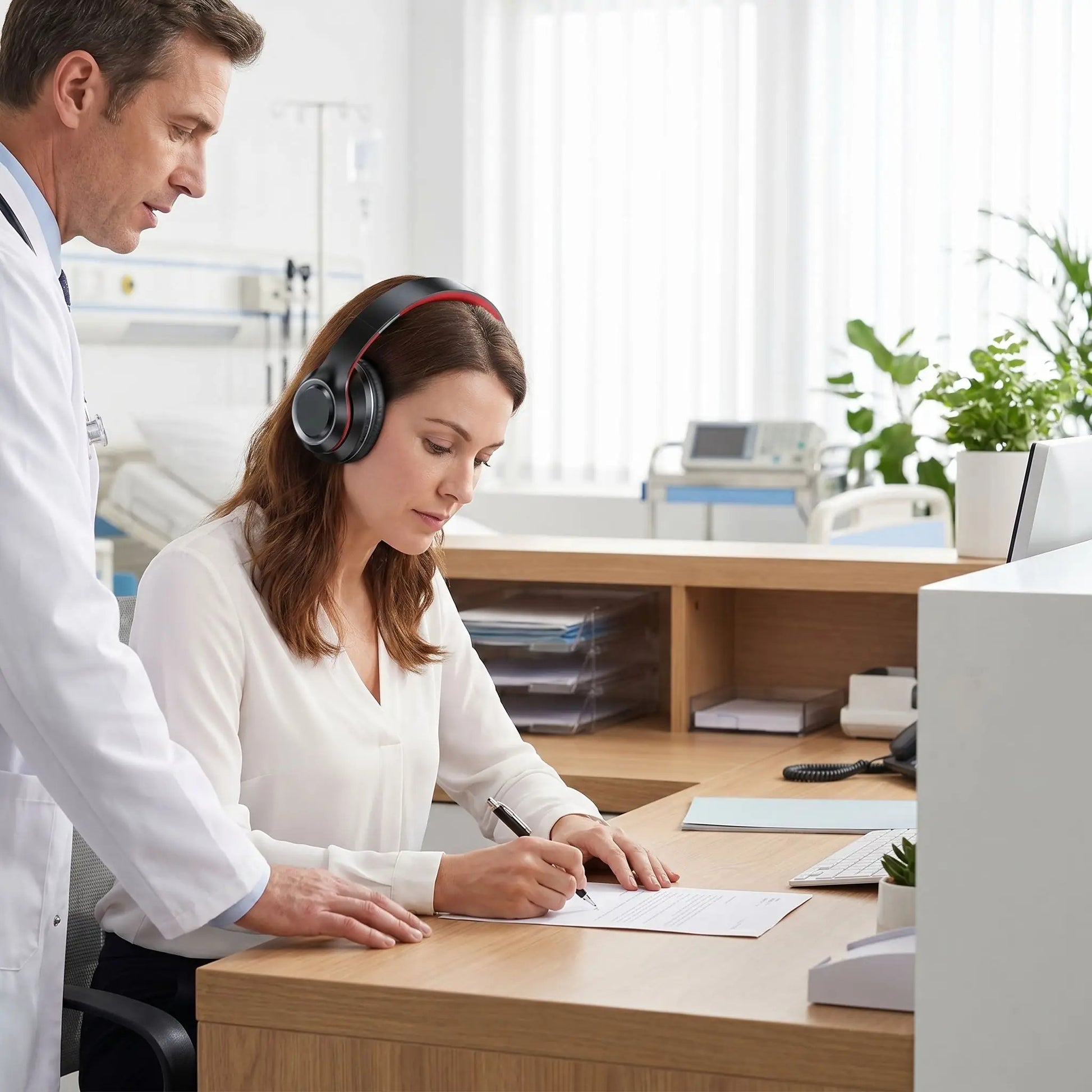 casque sans fil bluetooth secretaire médicale tape ordinateur Explorson
