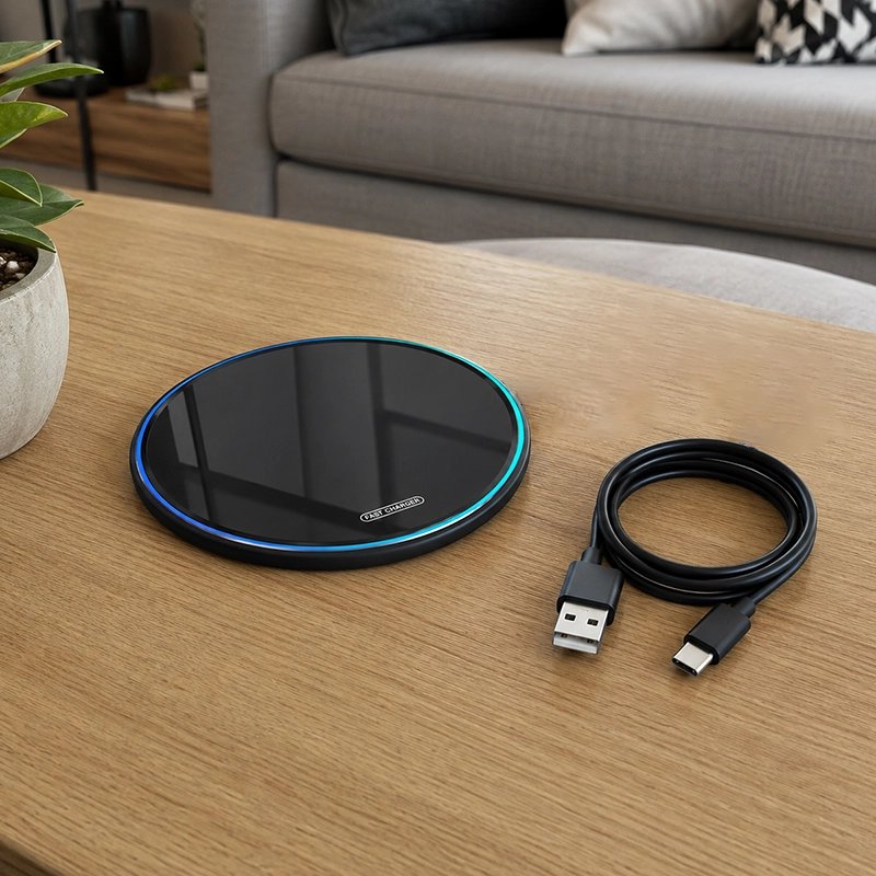 Chargeur sans fil pour téléphone vue sur table Parinduction