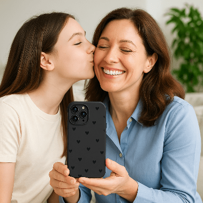 coque en silicone fille recevant coque de téléphone en cadeau Moncoeur