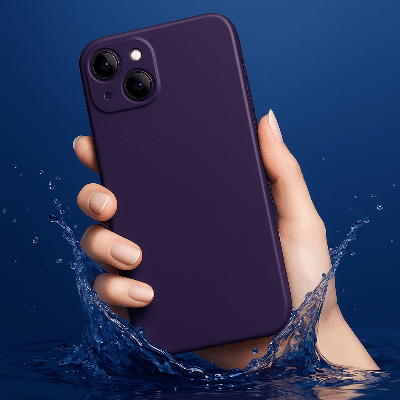 coque iphone 15 Plus tenue en main près eau Silivelour