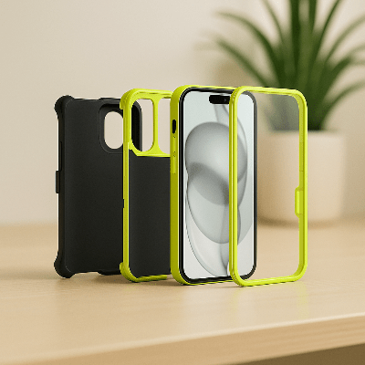 coque iphone 15 montrant ensemble d élément de cette coque Sécurit