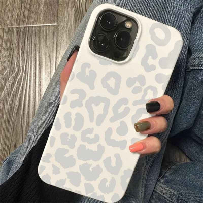 coque iphone 15 plus beige dessin gris Léopard