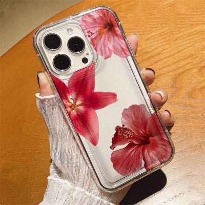 coque iphone 16 Pro vue transparence hibiscus sur téléphone Hibilys