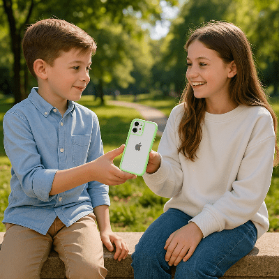 coque iphone 16 jeune garçon offrant coque à jeune fille Coultendre