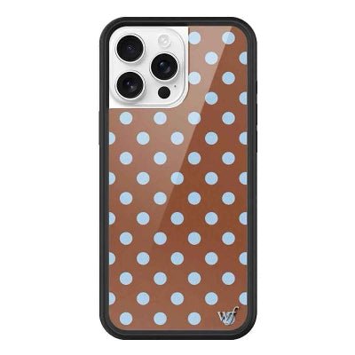 coque iphone 16 plus avec fond brun pois blanc Vintage