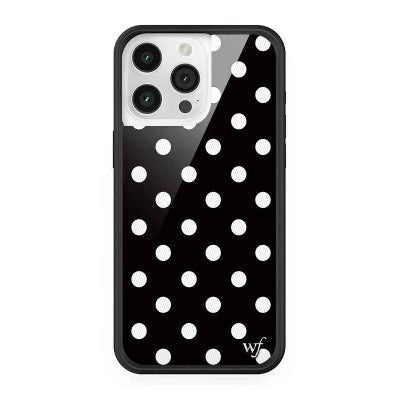 coque iphone 16 plus avec fond noir pois blanc Vintage
