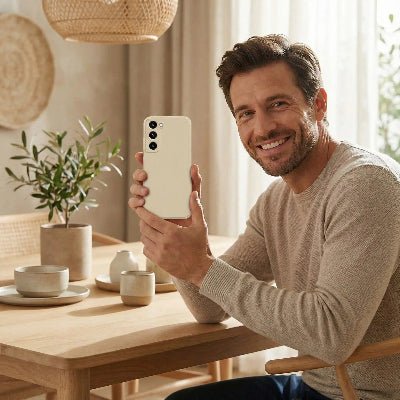 coque pour samsung homme heureux montre sa nouvelle coque Nochoc