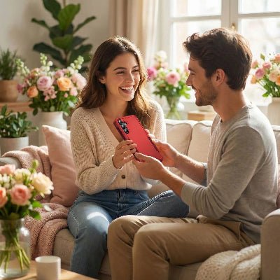 coque samsung S24 couple échangeant la coque en cadeau Militair