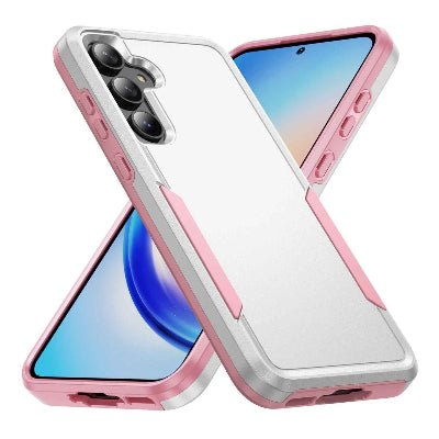 coque samsung S24 vue blanc bord rose Militair