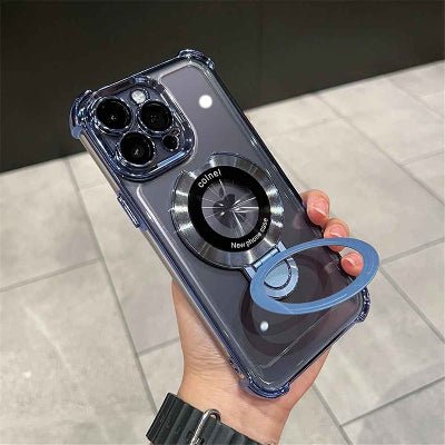 coque transparente iphone 13 de couleur bleue et son support Luxsupport