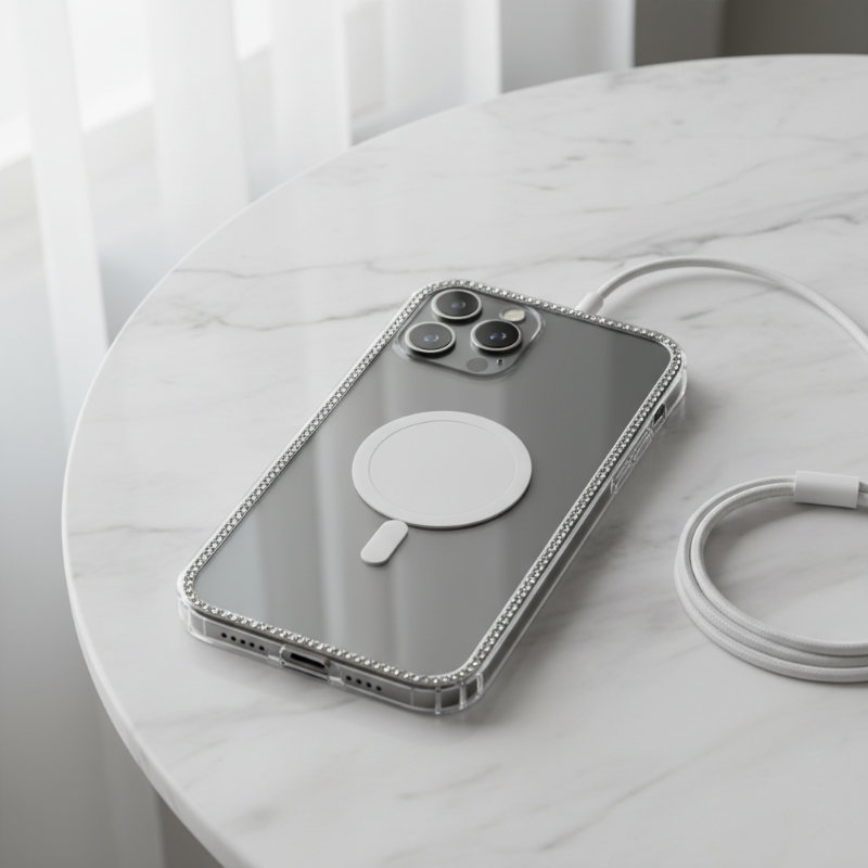 Coque transparente iPhone 13 Pro triple caméra chargeur magnétique marbre Brilleprotect