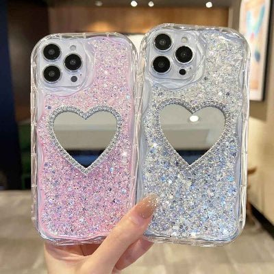 coque transparente iphone  13 rose  argent Coeurtranspa