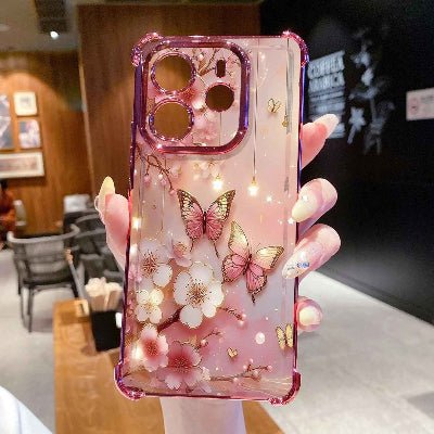 coque xiaomi redmi note bord roses papillons roses Papillon