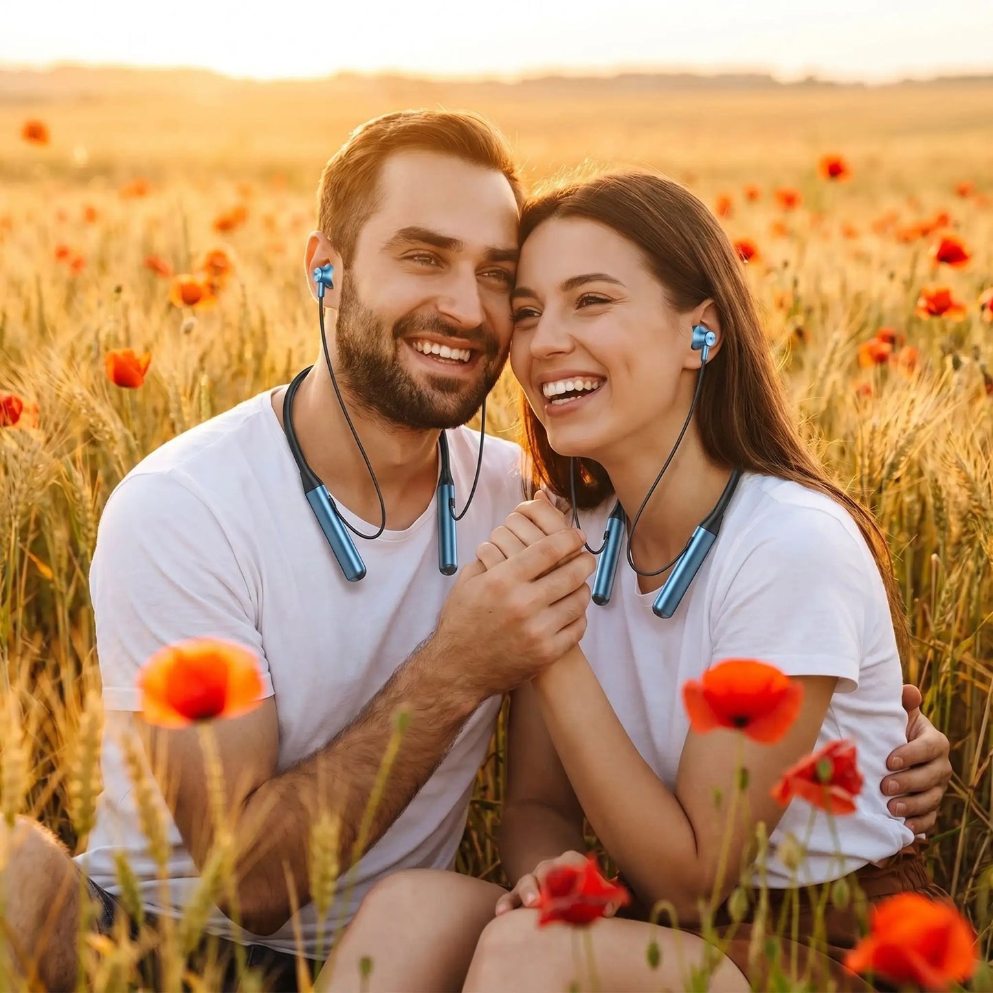 ecouteur filaire couple relax dans champ blé controlaufil