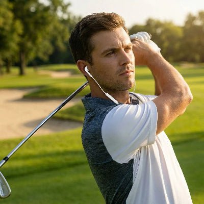 écouteurs intra auriculaire homme jouant au golf Intrauric