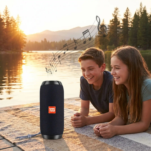 haut parleur bluetooth deux jeunes au lac BTSubwoofer