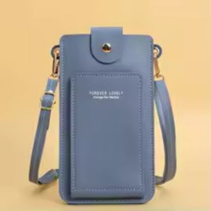 pochette telephone bandouillere de couleur bleu clair Vieactive