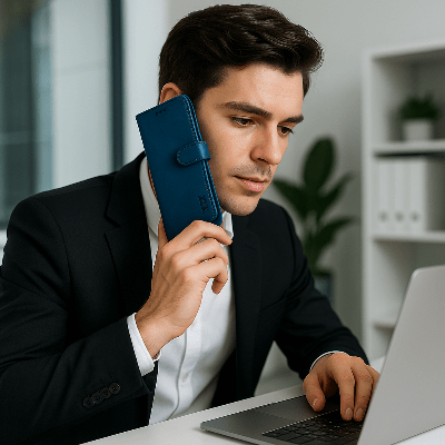 pochette téléphone homme travail bureau au téléphone Rabacart