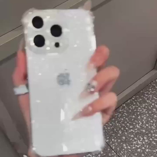 Coque iphone 13 transparente blanc clair transpailletee