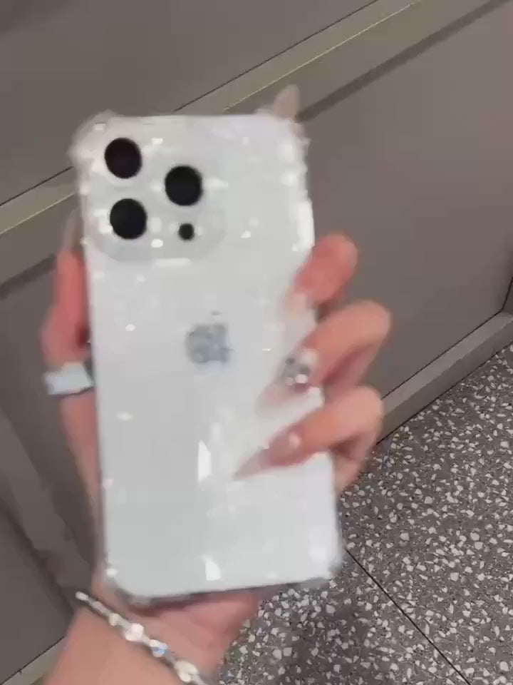 Coque iphone 13 transparente blanc clair transpailletee