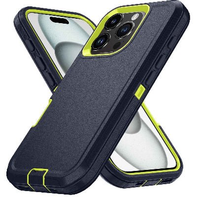 protection iphone 13 couleur bleu foncé bord jaune fluo Armure