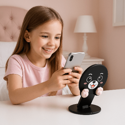 support bureau téléphone gamine regarde son tel dans sa chambre Hanimal